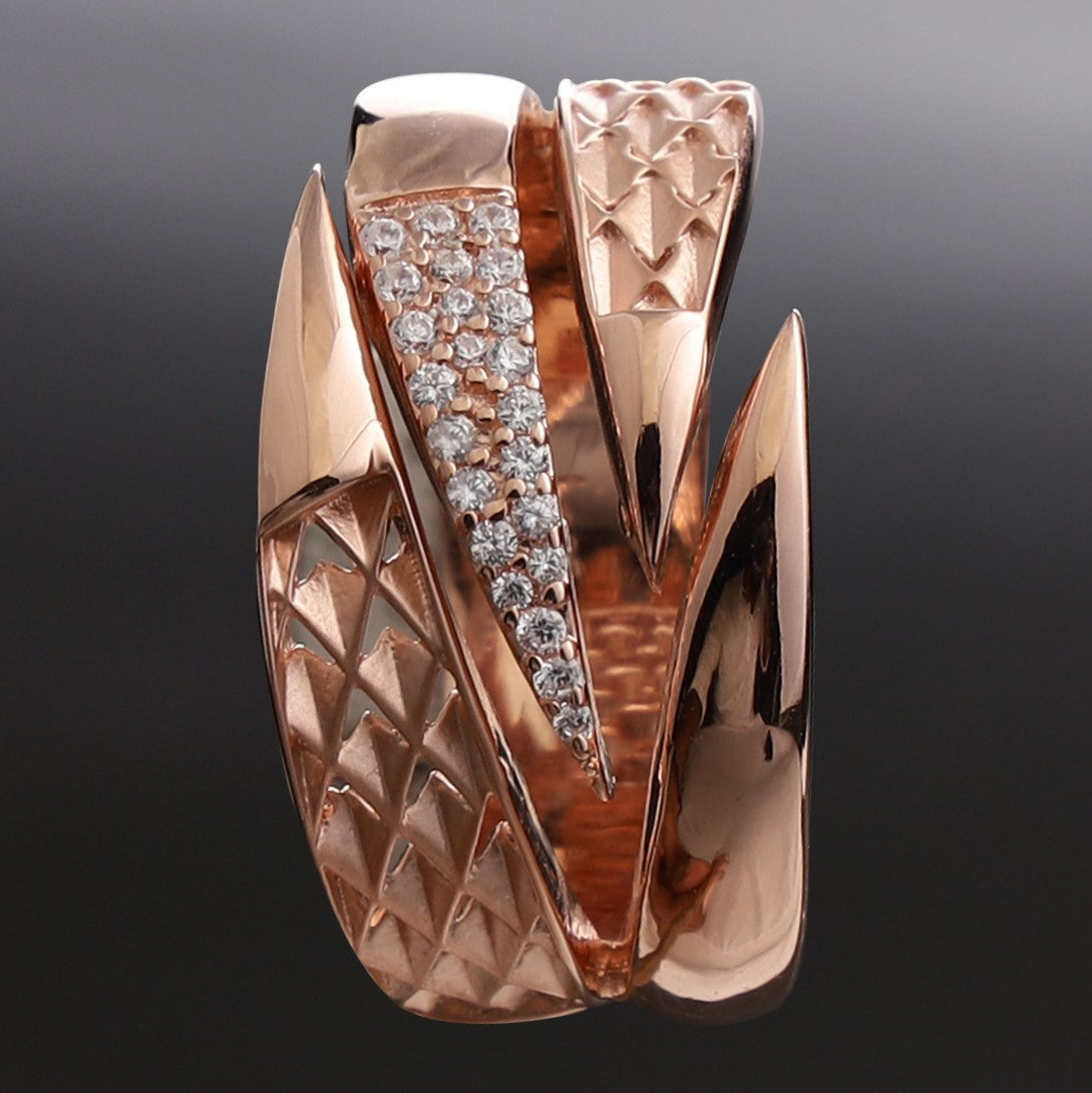 Designer Multi textured Ring with Zirconia accent