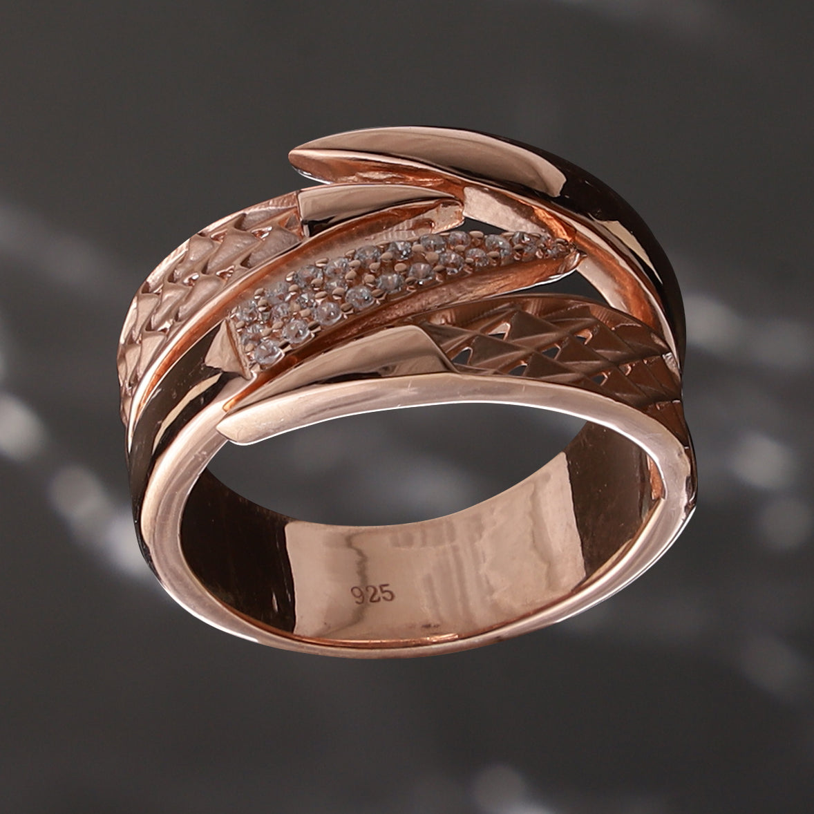 Designer Multi textured Ring with Zirconia accent
