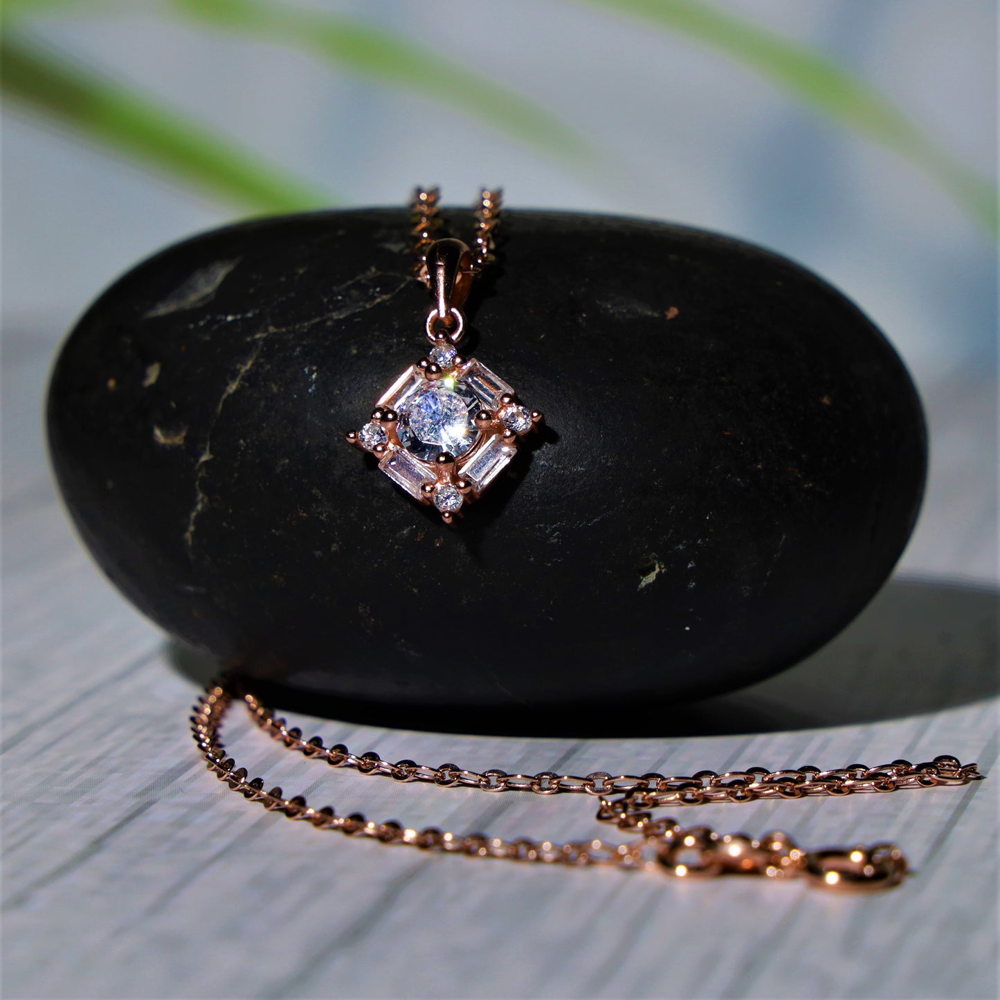 Rose Gold Square pendant with Zirconia