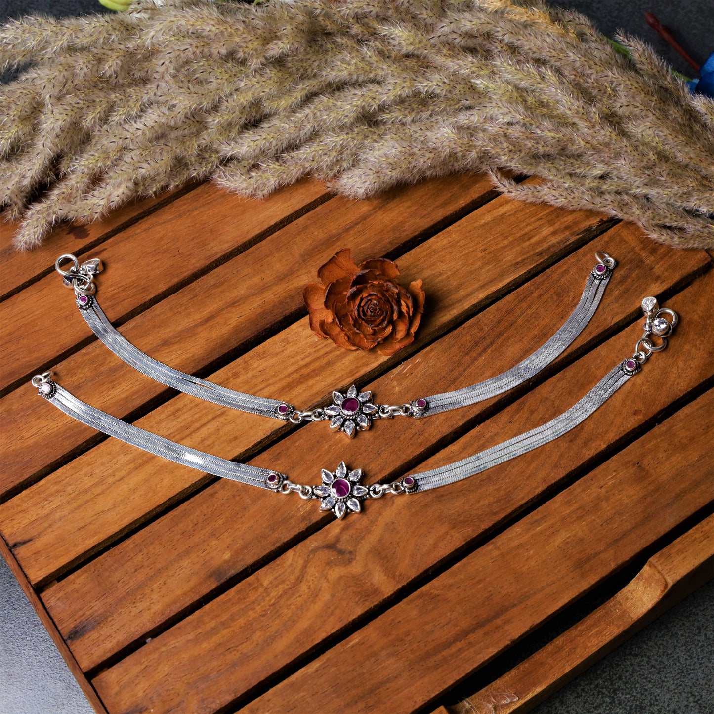 Flat Chain Floral Anklet