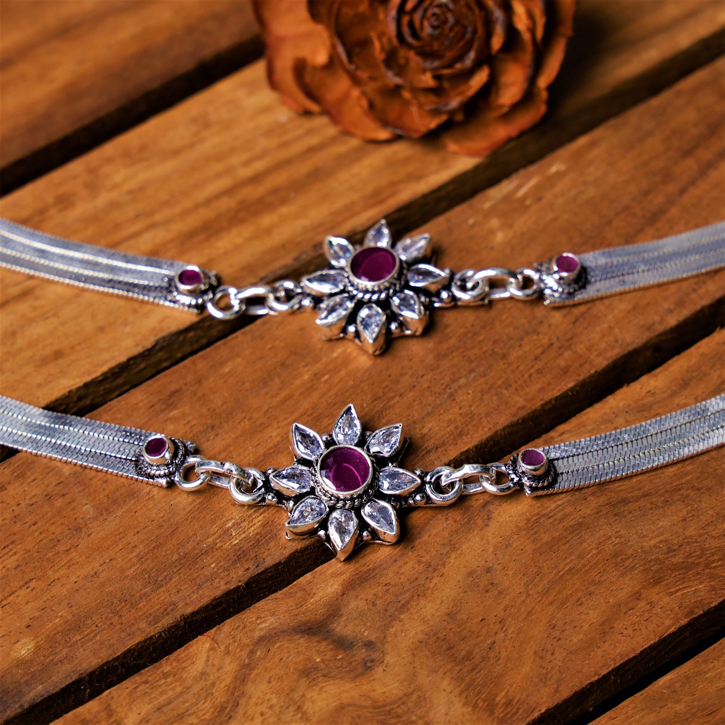 Flat Chain Floral Anklet