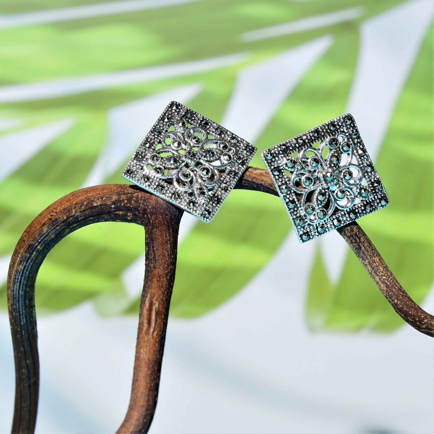Elegant Square Marcasite Earrings