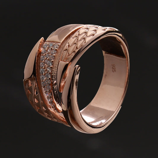 Designer Multi textured Ring with Zirconia accent