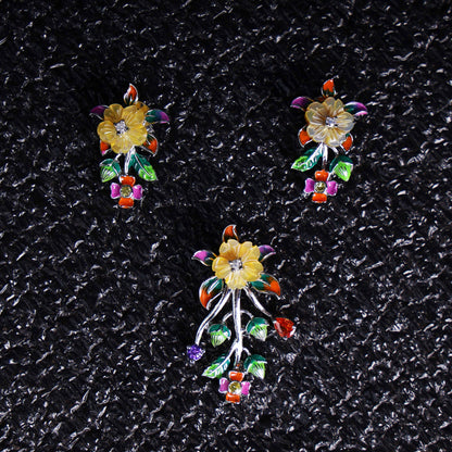 Raisaa 925 Mother Of Pearl Pendant and Earrings Set (Yellow Flower)